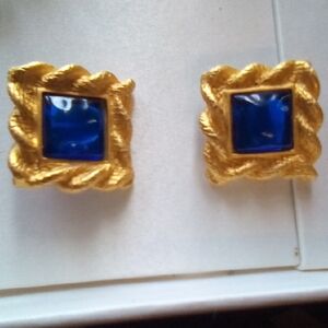 Ann Taylor Gold Earrings with Blue Center